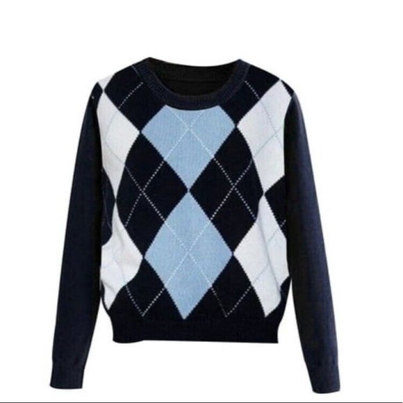 Shein‎ Curve Navy Argyle Diamond Design Sweater Jumper Size 0XL - Picture 1 of 8